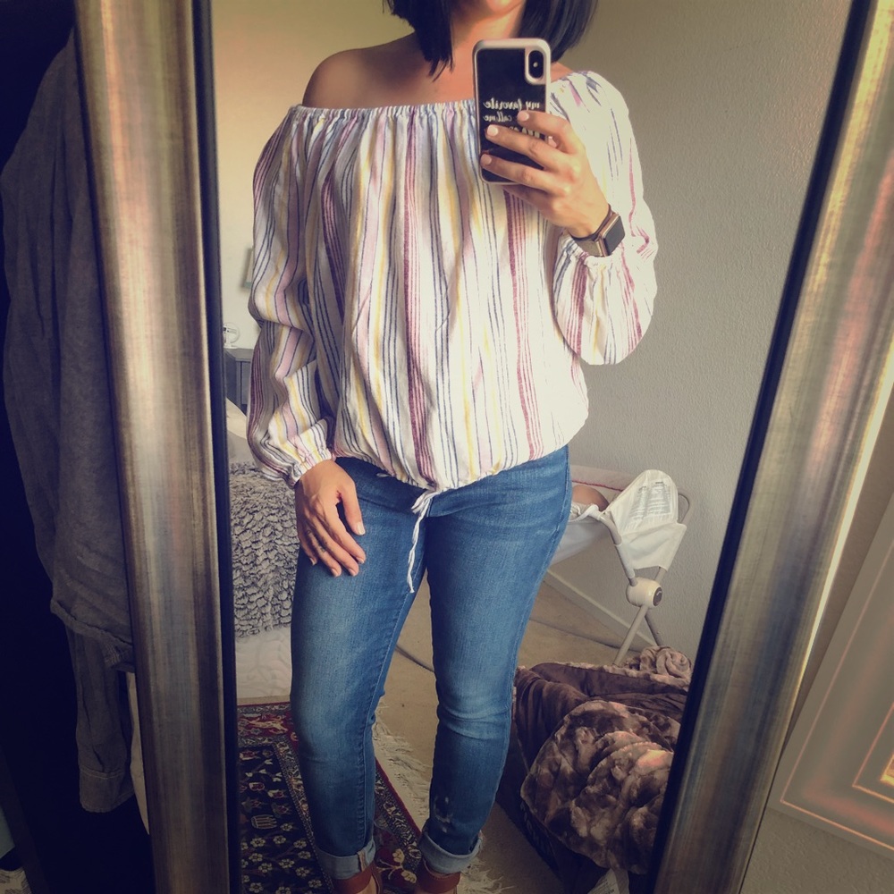 Multicolored off the shoulder top